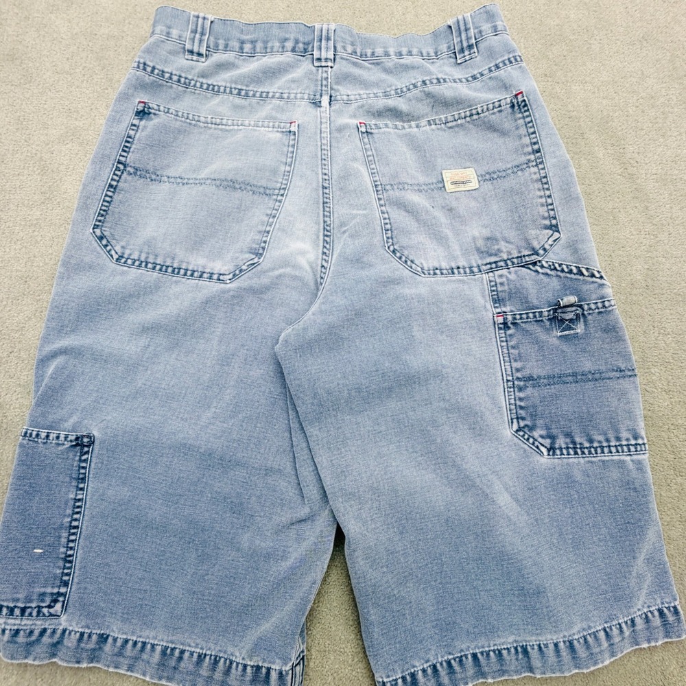 Vintage Bugle Boy Carpenter Shorts Boys 16 Husky Blue Denim Distressed Paint